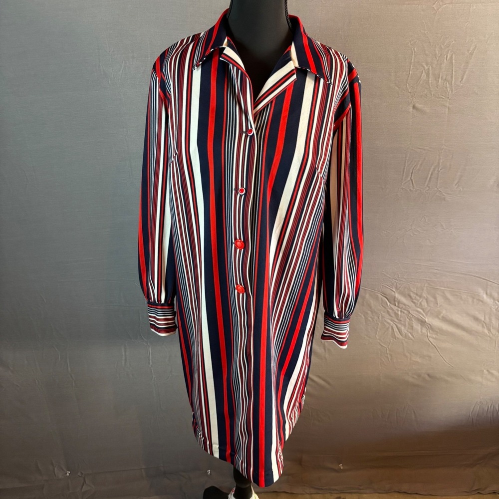 Vintage Town n Terrace Striped Shirt Dress Red White Blue Mod Retro 40s 50s